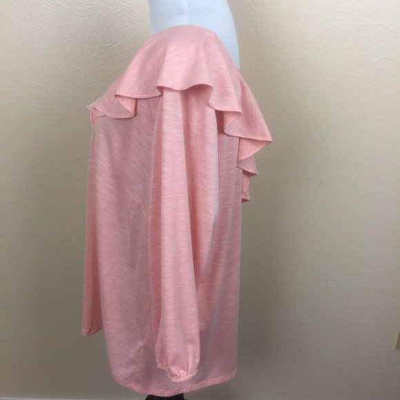 Skies are Blue Womens Plus 1X Peach Criss Cross LS - Picture 3 of 7